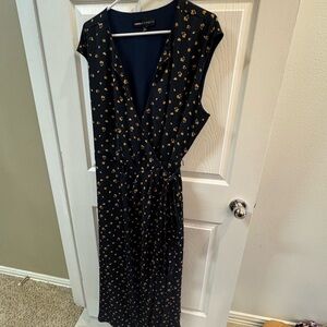 Ann Taylor Navy Dress with Gold Floral Pattern